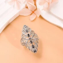 1pc Exquisite Thai Silver Vintage Style Hollow Out Floral Ring For Women, Fashionable Statement Ring, Size 8 - Antique Silver - View 6