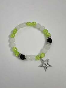 1pc European & American Style Double-Layered Hollow Out Star Bead & Pentagram Stone Bracelet For Women, Valentine'S Gift - Multicolor - View 2