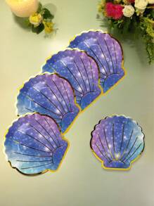 10pcs 7in/9in Disposable Dinner Plates, Hot Stamping Blue Purple Gradient Shell-Shaped Paper Plates, Suitable For Birthday, Wedding, Bridal Shower, And Other Themed Parties And Daily Use - Multicolor - View 1