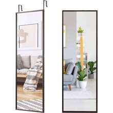 Height-Adjustable Wall Mirror, Door Mirror With Hook, Wardrobe Mirror Made Of Shatter-Proof Glass, 2 Installation Methods, Iron Frame, For Bedroom Hallway Wardrobe - Brown - View 1