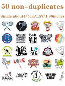 50pcs Feather Badminton Graffiti Stickers, Diy For Bubble Tea Cup, Water Bottle, Luggage, Waterproof, 50pcs Non-Repetitive - Badminton Stickers - View 2