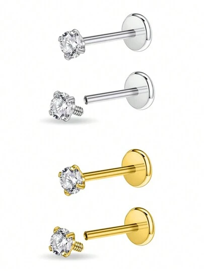 CIZME 2PCS 16g Stainless Steel Internal Thread CZ Stud Piercing Jewelry For Tragus/Nose/Helix/Conch/Medusa/Lip/Labret - Helix Tragus Cartilage Earring For Women Men 2-4mm CZ