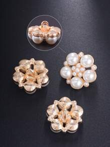 6入組/包裝珍珠圓盤和花狀金屬按鈕,適用於女裝、頭飾、手袋、鞋子、花束diy裝飾 - 白色 - 查看 3