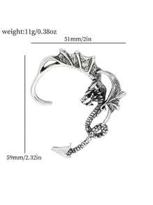 1pc Women's Gothic Punk Dragon Earring With Dark Metal Design, Suitable For Daily Wear - Silver - View 6