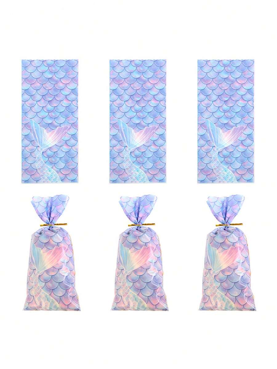 20入組美人魚鱗紋糖果禮袋,附扭扭扎,雪花餅乾袋,拉繩禮物袋,適用於生日派對用品,婚禮小禮物袋和裝飾 - 彩色 - 查看 1