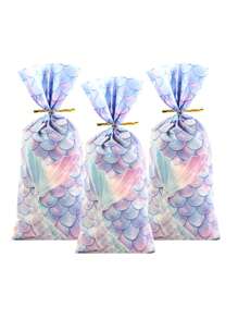 20入組美人魚鱗紋糖果禮袋,附扭扭扎,雪花餅乾袋,拉繩禮物袋,適用於生日派對用品,婚禮小禮物袋和裝飾 - 彩色 - 查看 3