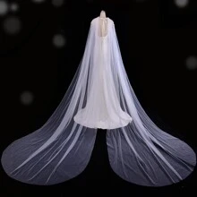1pc Bridal Shawl With Pearls, Pearl Tulle Wedding Cape For Wedding Party Show - White - View 4