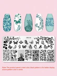 1pc Butterfly Pattern Nail Art Template Plate - Blue and White - View 1