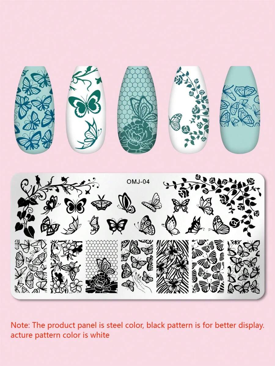 1pc Butterfly Pattern Nail Art Template Plate - Blue and White - View 1