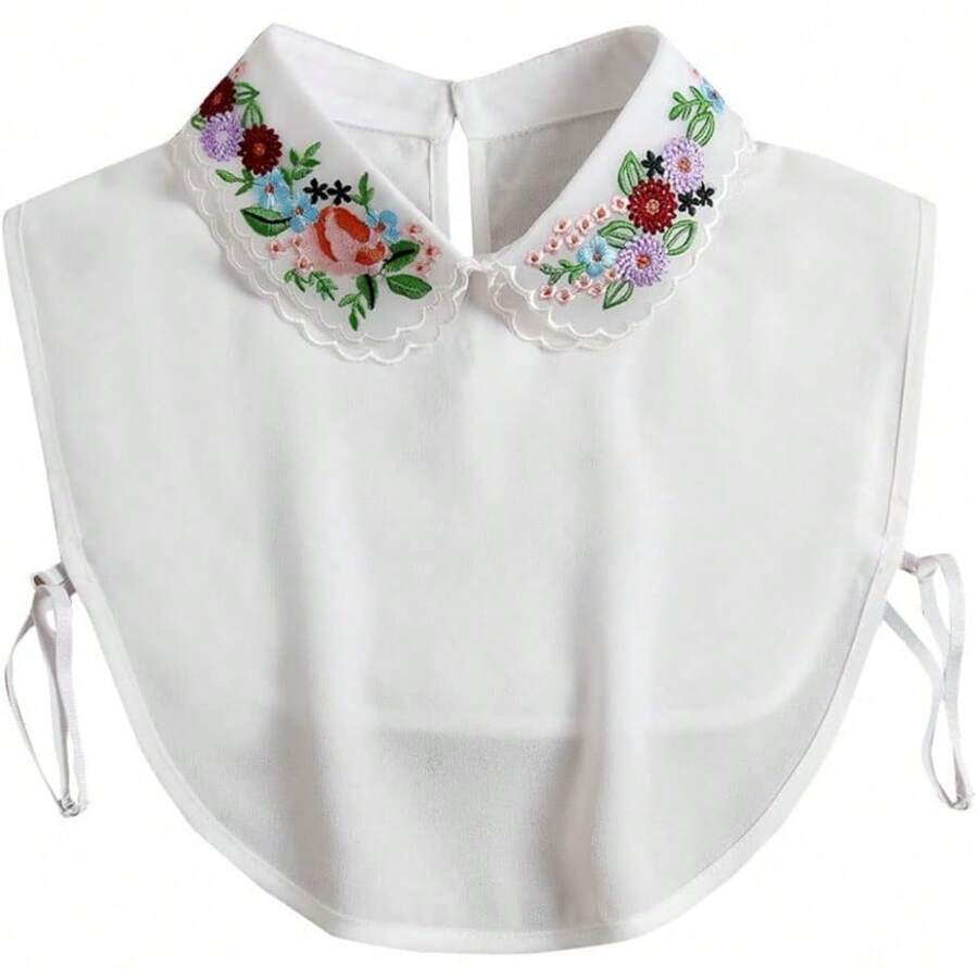 女性蕾絲雪紡可拆卸史努比襯衫假領子刺繡花假半身衣領 - 白色 - 查看 1