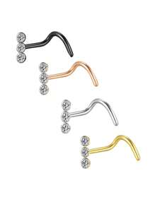 1只不鏽鋼20g鼻釘,鼻l形釘cz鑲嵌蛋白石鼻環鑽飾鼻環珠寶女性朋克禮物 - 黑色 - 查看 1