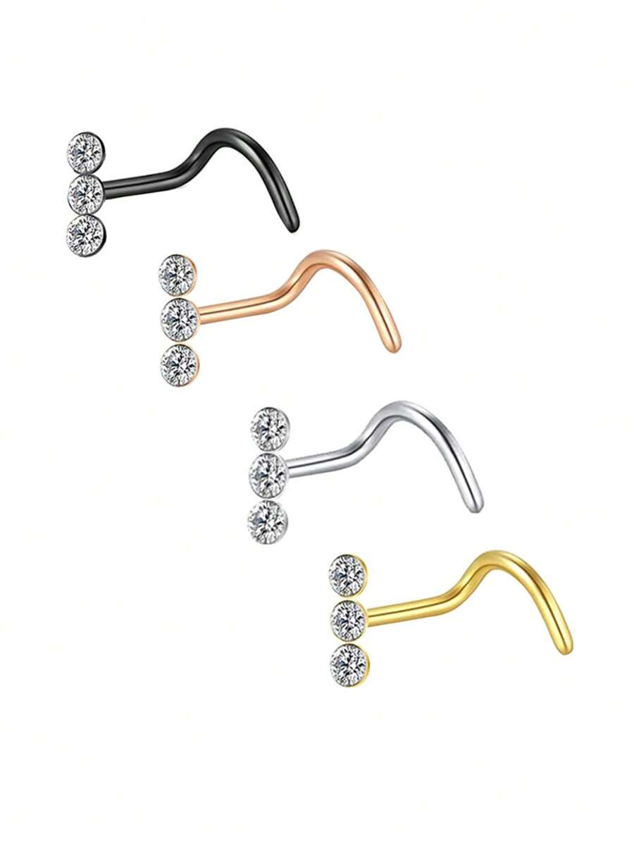 1只不鏽鋼20g鼻釘,鼻l形釘cz鑲嵌蛋白石鼻環鑽飾鼻環珠寶女性朋克禮物 - 黑色 - 查看 1