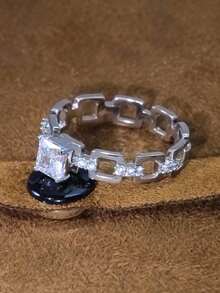 1枚方形鏈狀設計立體氧化鋯戒指,適合作為結婚週年、情人節、約會、宴會等女性禮物 - 1911R3 - 查看 3