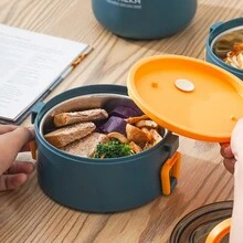 Bento box, lonchera de dos pisos con cubiertos - Morado - Ver 4