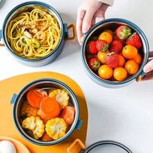 Bento box, lonchera de dos pisos con cubiertos - Morado - Ver 2