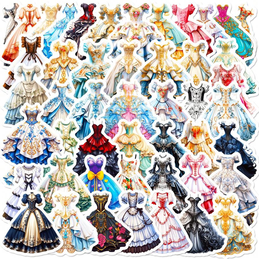 50件衣服貼紙,適用於水瓶、少女、青少年和成年人的美學公主裝貼紙,藝術乙烯基防水貼紙包裝,適用於剪貼簿、筆記本電腦和行李箱 - 彩色 - 查看 1