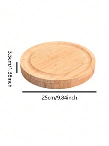 1pc Cheese Board Set With Cheese Knives & Forks, Bamboo Cheese Board Set With Drawer, Wooden Serving Platter For Cheese, Pizza, Bread, Snacks, Desserts & Party Food, Round Chopping Board For Kitchen, 2pcs Dinner Plate Sets, Bamboo Cheese Board Set, Unique Gift For Mother's Day, Housewarming, Wedding & Bridal Shower - Apricot - View 8
