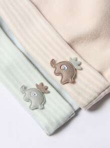 2pcs Random Newborn Baby Beanie Cute Elephant & Sprout Design Double-Layered Warmth Headwear 0-6 Infant Hat - Multicolor - View 5