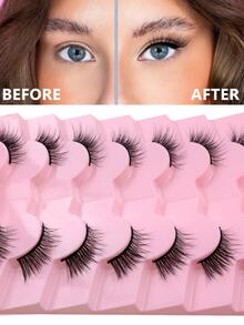 7對半眼睫毛,厚實蓬鬆貓眼式仿蟉羊毛假睫毛,短長捲翹睫毛 - 眼尾拉長款 - 查看 5