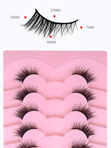 7對半眼睫毛,厚實蓬鬆貓眼式仿蟉羊毛假睫毛,短長捲翹睫毛 - 眼尾拉長款 - 查看 3