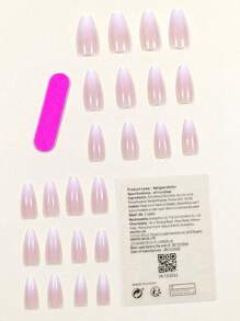 Trở nên quyến rũ với 24 chiếc Long Almond Ombre Full Cover Móng tay giả Tối giản Ấn vào móng tay Bộ dụng cụ làm móng tay - Nhiều màu - Xem 2