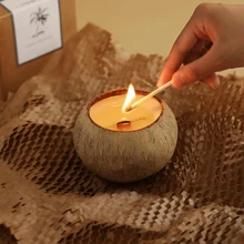 Vela en forma de cáscara de coco con aroma elegante y suave a leche de coco, que aporta una sensación de bosque, decoración de cáscara de coco' - Blanco - Ver 4