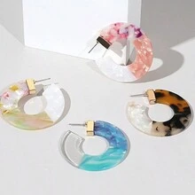 女士醋酸纖維片吊墜耳環 - 黃色 - 查看 2