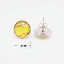 女性女孩適用的兩對不過敏玻璃嵌板壘球造型耳針,不鏽鋼材質 - 黃色 - 查看 4