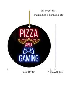 1pc 8cm*8cm "Pizza And Gaming" Acrylic Pendant With Gold Rope, Suitable For Commemorative Decoration, Daily Decoration, Door Handle Decoration, Backpack Decoration, Bedroom Decoration, Can Be Used As A Gift For Family And Friends - Multicolor - View 3