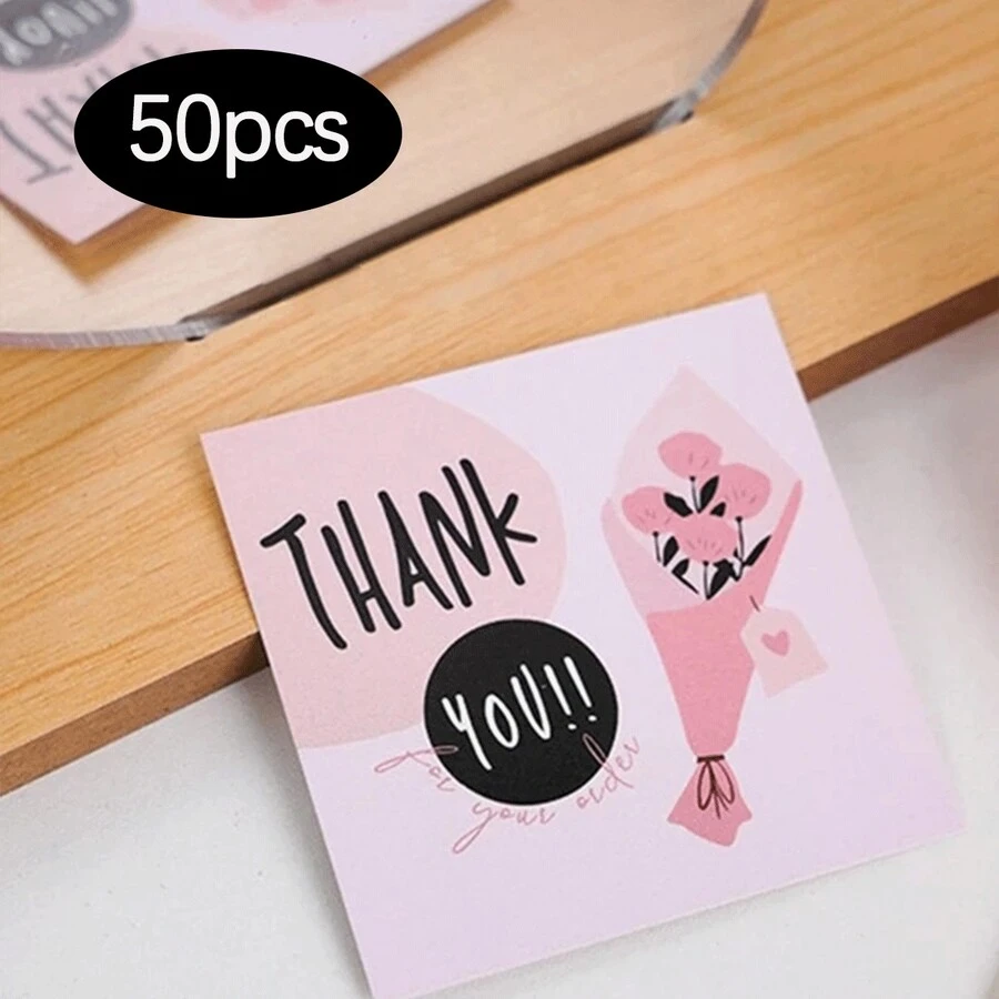 50pcs Modern Floral & Letter Symbol Family Greeting Cards - Multicolor - View 1