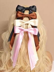 2 件套女士大号蝴蝶结发夹缎面双层大发夹蝴蝶结发夹法式发饰可爱万圣节爪夹发夹 - 彩色 - 查看 3