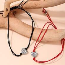 2 New Fashionable Diamond-Encrusted Love You For Life Braided Bracelets For Couples, Men And Women - Multicolor - View 6