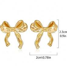 1 對優雅蝴蝶結設計女用耳環,多功能珠寶 - 金色 - 查看 5