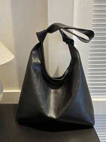 全新設計簡約大容量純色pu單肩包休閒日常使用 - 黑色 - 查看 1