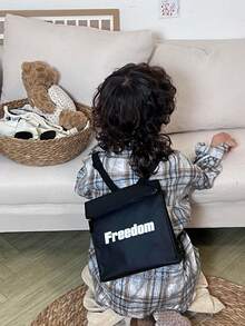 兒童兩用肩背包、斜背包、背包,搭配休閒字母印花,適合男孩女孩 - 黑色 - 查看 5