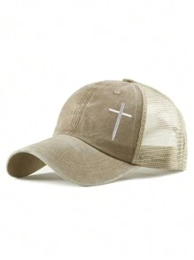 1pc Embroidered Baseball Cap For Women, Adjustable, Washed, Uv Protection, Suitable For Spring, Autumn, Travel, Beach Vacation, Sun Hat For Men, Y2k Style, Youth Hat - Khaki - View 8