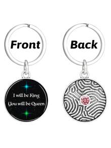 1入組裝男士創意鋅合金時尚雙面玻璃鑰匙扣,閃爍的紫色水晶&30mm玻璃貼紙,是禮物的理想選擇,適用於情人節的禮物,聖誕節的禮物 - 淡紫色 - 查看 4