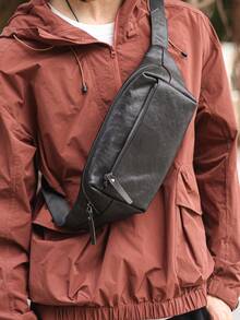 轻便男士腰包胸包斜挎包单肩多功能通勤休闲单肩包商务防水情人节男士礼物 - 黑色 - 查看 2