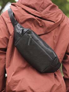 轻便男士腰包胸包斜挎包单肩多功能通勤休闲单肩包商务防水情人节男士礼物 - 黑色 - 查看 1