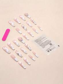 24 Chiếc Đầu Móng Tay Hình Quan Tài Với Rắn & Họa Tiết Hoa + 1 Dũa Móng Tay + 1 Thạch Gel ấn Vào Móng Tay Đồ Dùng Làm Móng - Nhiều màu - Xem 5