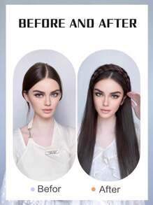 合成長直髮箍半假髮夾片毛絨自然假髮金色黑色棕色髮片與髮箍 - 黑色 - 查看 4