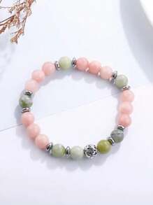 1 件时尚仿水晶和天然石不对称图案串珠减压手链，男女通用日常佩戴 - 彩色 - 查看 1