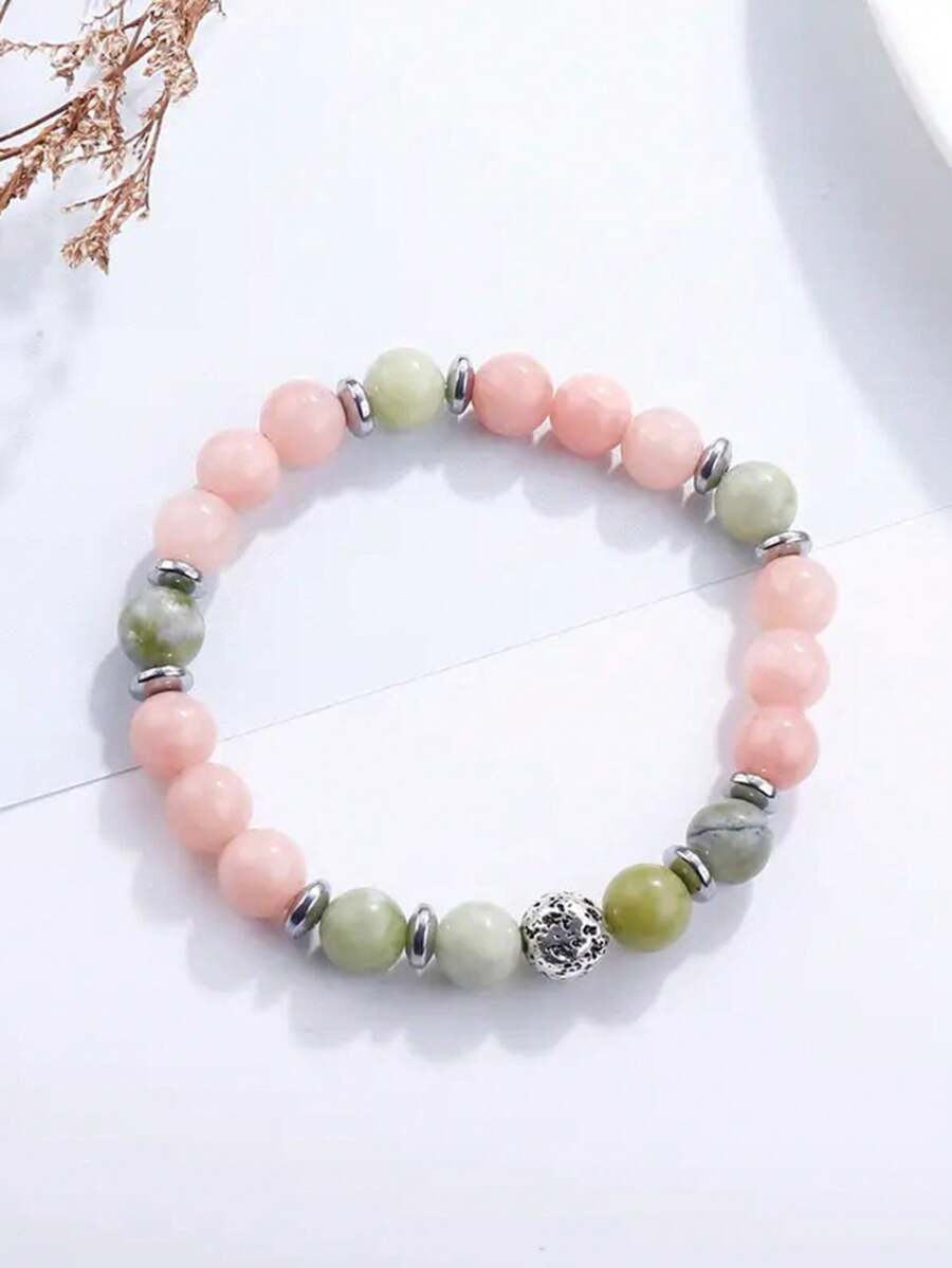 1 件时尚仿水晶和天然石不对称图案串珠减压手链，男女通用日常佩戴 - 彩色 - 查看 1