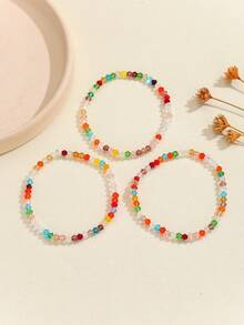 New Arrival 3pcs Random Colorful 4mm Cone Shaped Beaded Glass Crystal Bracelet As Birthday, Festival, Party Gift - Multicolor - View 4