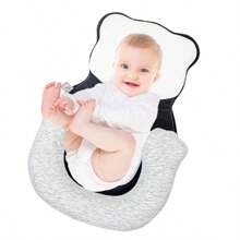 1pc Baby Shaping Pillow With Bear Pattern, Anti Flat Head Correction Newborn Infant Pillow, Anti-Roll Cushion For Crib - Grey - View 1