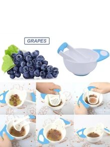 2-In-1 Grinding Food Bowl Contains Grinder And Bowl Baby Food Bowl With Manual Food Grinder Easily Mashes Fruits And Steamed Vegetables Food Masher Can Be Used At Home Or Travel Microwave Safe Dishwasher Safe Baby Fruit And Vegetable Supplement Bowl Gift For Babies Growing Up, The Best Gift For Adding Complementary Food Stages - Blue - View 6