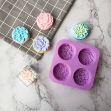 1入組花形肥皂模具矽膠圓形手工肥皂模具4種花形diy矽膠模具 - 紫色 - 查看 1