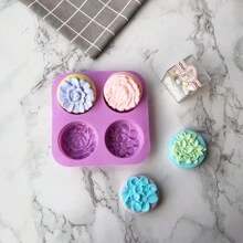 1入組花形肥皂模具矽膠圓形手工肥皂模具4種花形diy矽膠模具 - 紫色 - 查看 3
