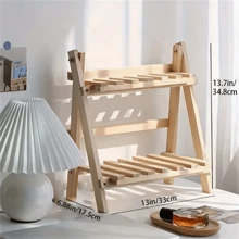A Handmade Log Folding Simple And Fashionable Desk Storage Rack, Trapezoidal Desktop Display Rack, Double-Layer Fixed Storage Rack With Horizontal Bars, Bedroom Bedside Rack, Dresser Storage Rack, Suitable For Study, Bedroom, Dormitory, Cafe Kitchen.