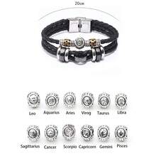 1條復古風格黃道十二宮星座手鏈,不鏽鋼扣,手工皮革編織裝飾,男女通用,情侶手鏈,個性化黑曜石學生配件 - 黑色 - 查看 18